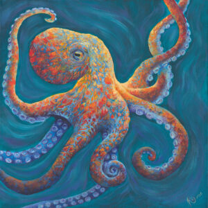 Blushing Curiosity original octopus painting, full artwork scan
