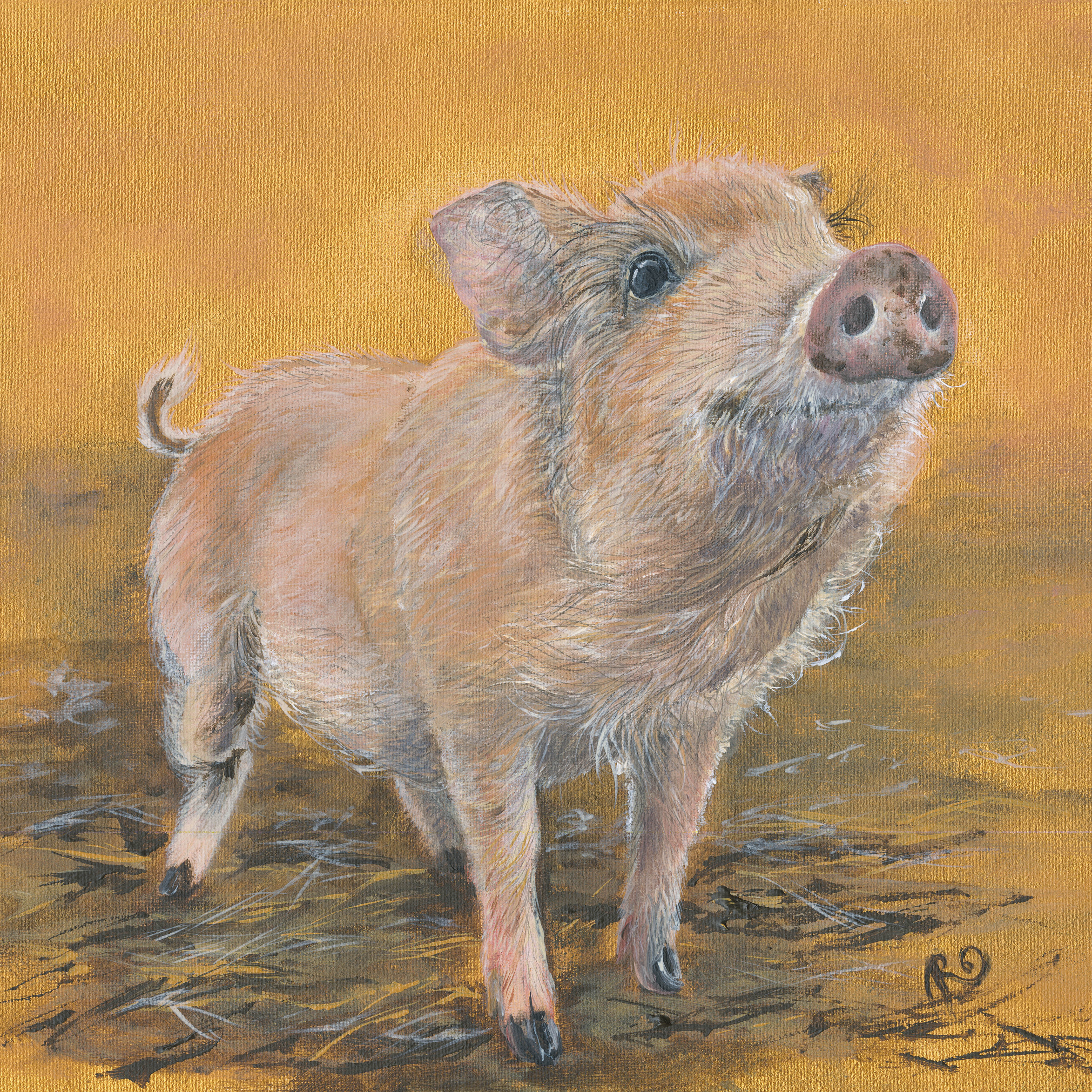 Little Maeve piglet painting, full artwork scan
