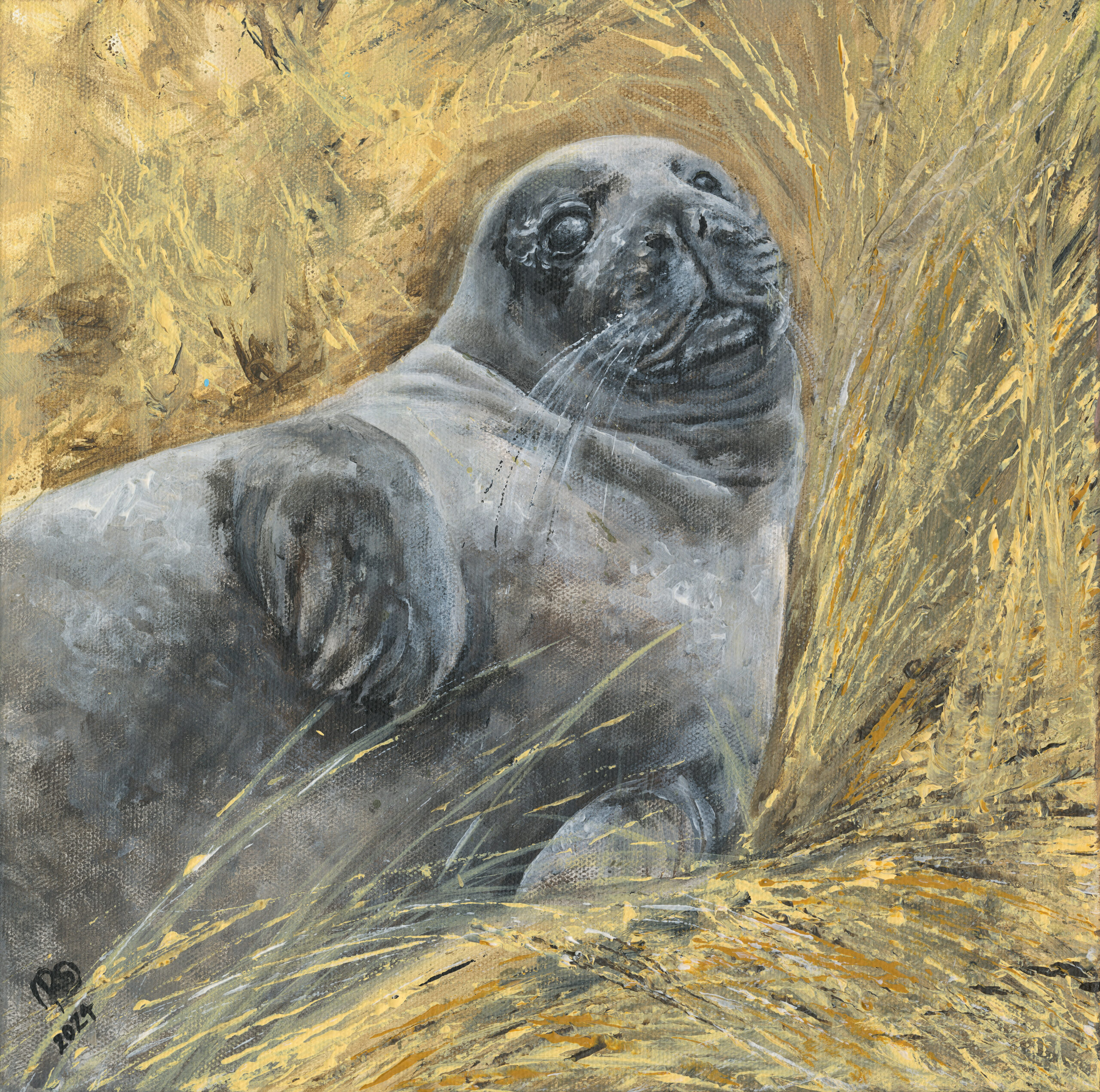 Held seal pup painting, full artwork scan
