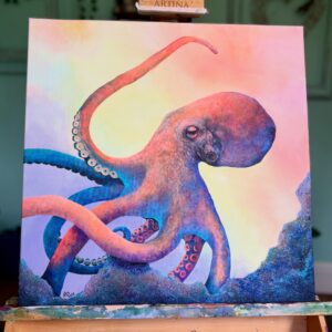 Colourful octopus painting with flowing tentacles in an imagined underwater scene
