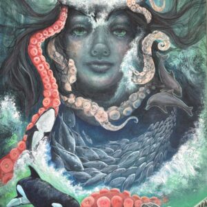 Hear the Call ocean wildlife painting featuring multiple marine animals in a guardian-themed composition